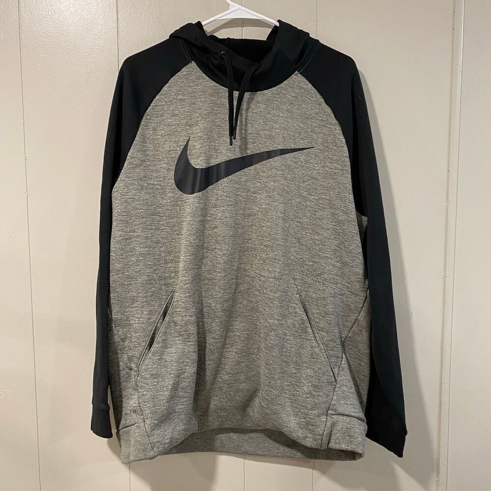 Nike Dri-Fit Gray Black Hoodie Pullover Athletic Sweatshirt Size XL